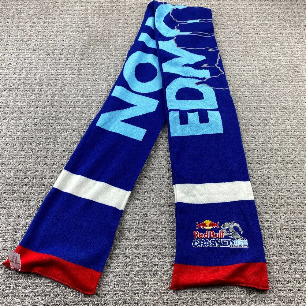 Red Bull Crashed Ice Edmonton Knit Scarf Blue White Red Embroidered Winter Sport